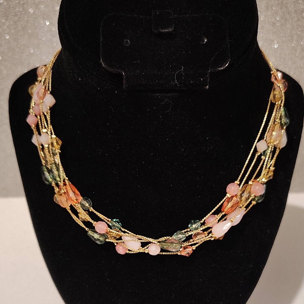 Elegant Gold Multicolor Beaded Necklace